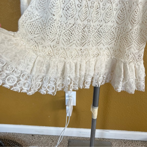 Free People Ivory Open Knit Ruffle Lace Long Sleeve Sweater Tunic Mini Dress - Picture 5 of 9